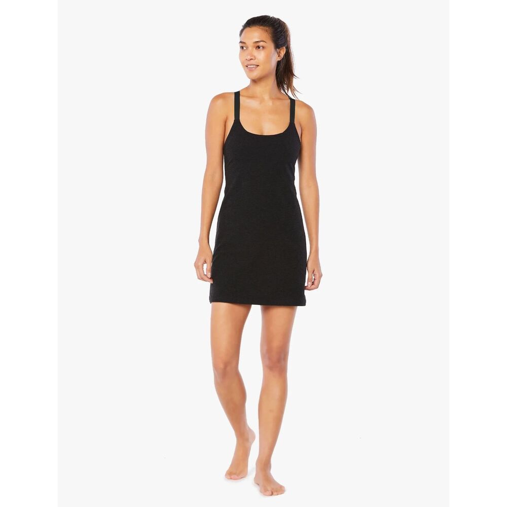 Beyond Yoga Spacedye Move It Dress Black M Shelf Bra Built-In Shorts Tennis